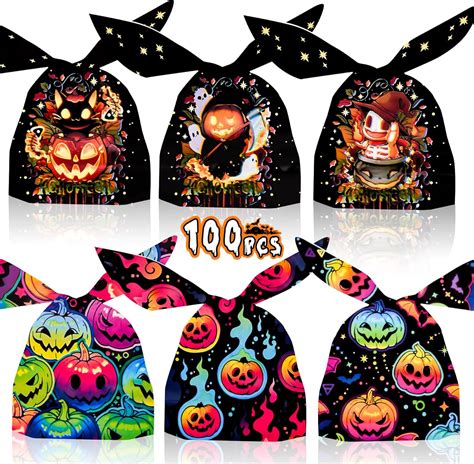 100 Stück Halloween Süßigkeiten Tüten Set Halloween Geschenktüten Set