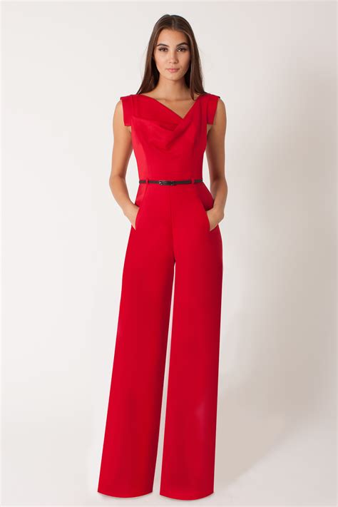 Black halo Jackie Draped Garbadine Jumpsuit in Red | Lyst