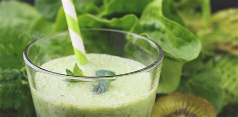 Green Smoothies With Spinach Cucumber And Parsley Stock Image Image