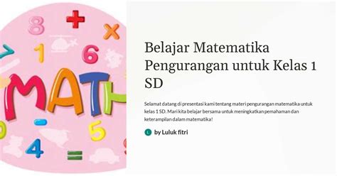 Belajar Matematika Pengurangan Untuk Kelas 1 Sd