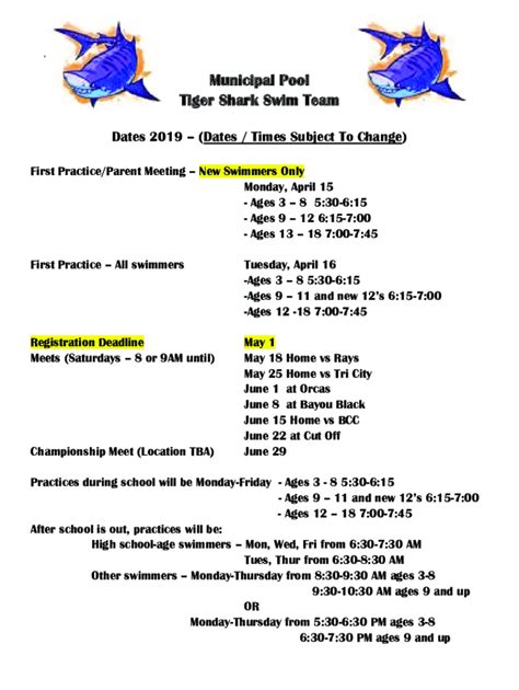 Fillable Online Tiger Shark Swim Team Handbook Fax Email Print PdfFiller