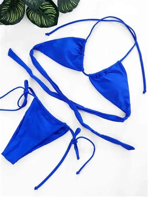Sexy Color Halter Mini Micro Thong Bikini Female Swimsuit Women Swimwear Two Pieces Bikini