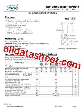 KBPC804 Datasheet PDF Microdiode Electronics Jiangsu Co Ltd