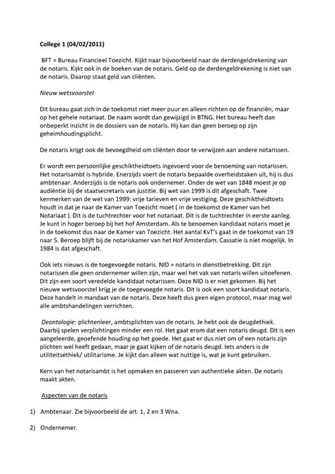 Aantekeningen Notariele Beroepsethiek En Regelgeving College 1 T M 6