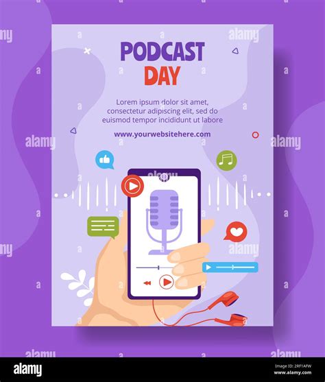 Podcast Day Vertical Poster Flat Cartoon Hand Drawn Templates ...