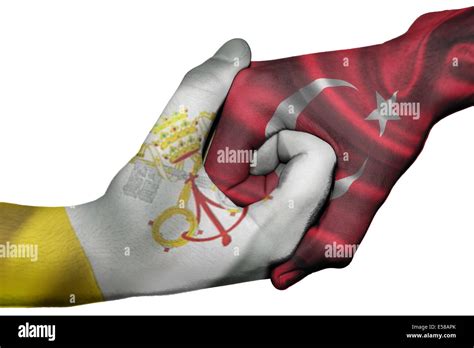 Diplomatic Handshake Between Countries Flags Of Vatican City And