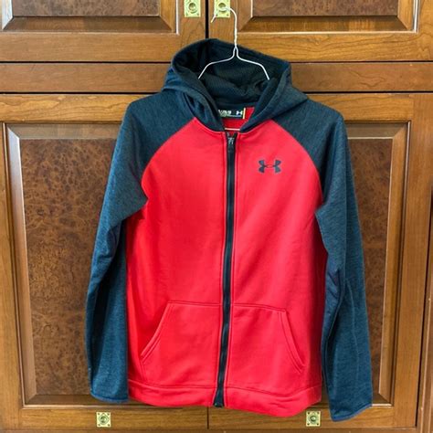 Under Armour Shirts And Tops Under Armor Boys Yxl Full Zipper Hoodie Red Black Worn Few Times