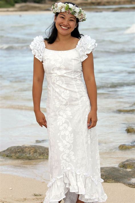 Wailea Wedding Ruffle Shoulder Muumuu Hawaiian Wedding Dress Traditional Hawaiian Wedding