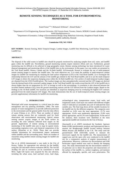 Pdf Remote Sensing Techniques As A Tool For Environmental Monitoring