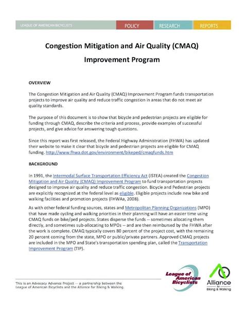 Pdf Congestion Mitigation And Air Quality Cmaq Improvement Program