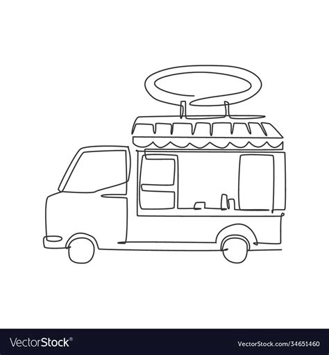 One single line drawing trendy food truck logo Vector Image