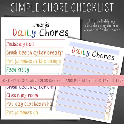 Kids Chore Chart Customizable Chore Chart Crayon Font Chore Chart ...