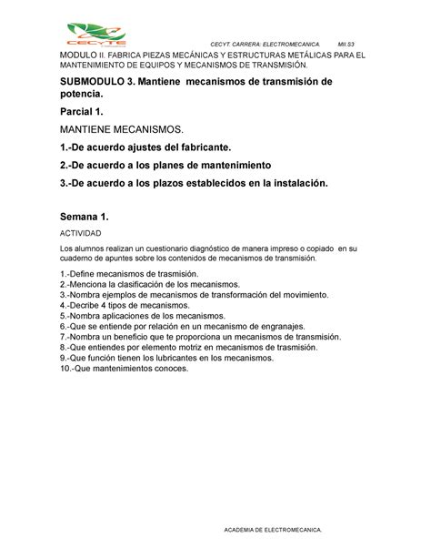 Modulo II SUB 3 Mecanismos MODULO II FABRICA PIEZAS MECÁNICAS Y