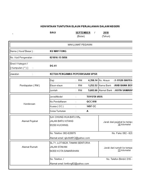 Borang Tuntutan Perjalanan Contoh Pdf