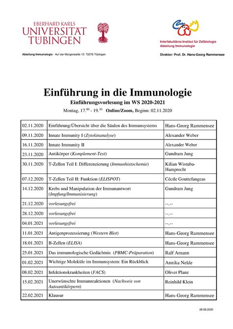 Vorlesung Einfuehrung Ws Abteilung Immunologie Auf Der