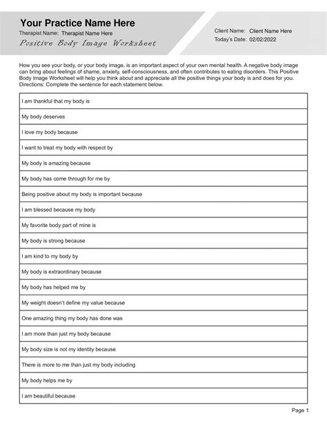 Positive Body Image Worksheet Pdf