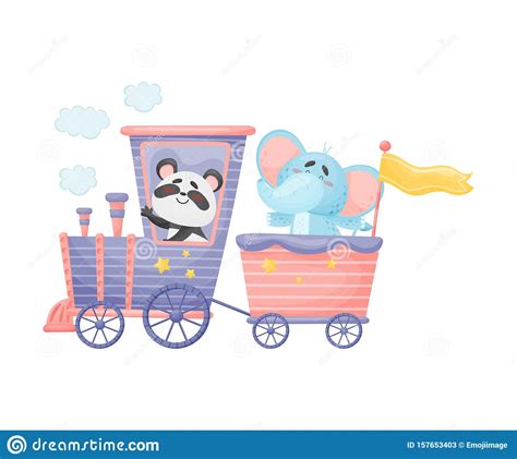 Panda And Elephant Ride A Train. Vector Illustration On A White Background. | CartoonDealer.com ...