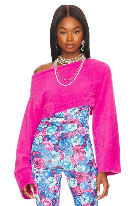 Lovers And Friends Chantal Cropped Sweater In Hot Pink REVOLVE