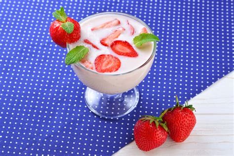 Premium Photo Homemade Yogurt With Fresh Red Strawberry On A Wooden Table Top View