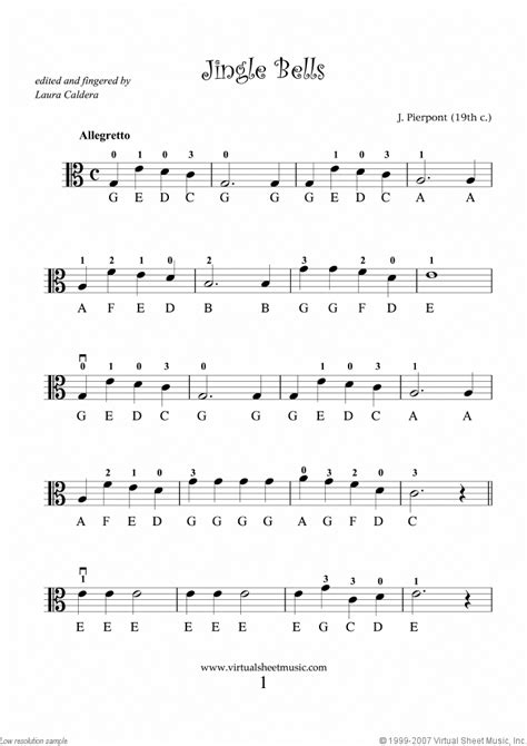 Jingle Bells For Viola Solo From Christmas Sheet Music And Carols For