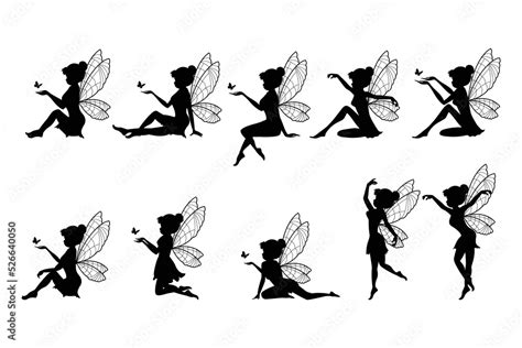 Cute Fairy Silhouette Illustration Set Stock Vector Adobe Stock