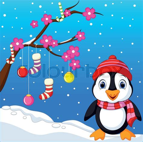 Cute penguins on winter background | Stock vector | Colourbox