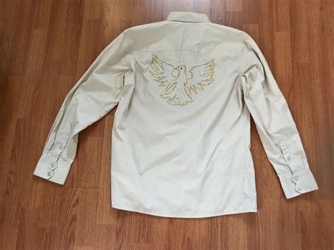 Saxifon Men S Snap Western Dress Shirt Tan With Beaded American Eagle