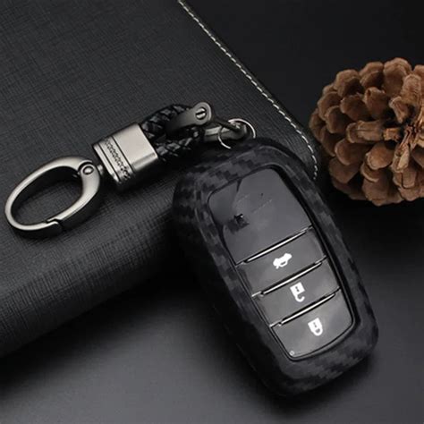 Carbon Fiber Silicone Car Key Case For Toyota Highlander Land Cruiser