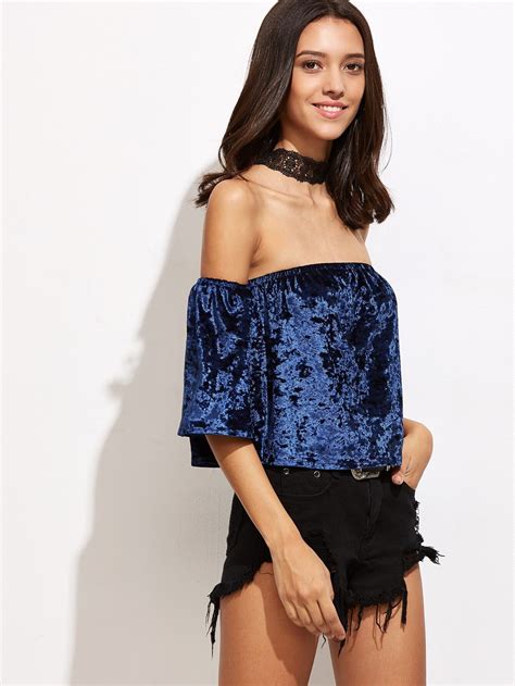 Bardot Crushed Velvet Crop Top SheIn Sheinside