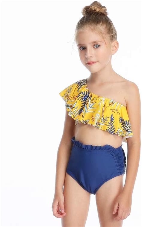 Ucoolcc Ucoolcc Mädchen Tankini Bikini Badeanzug Blätter Muster Rüschen