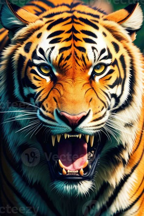 Close-up front view portrait of roaring Tiger. Generative AI 26287737 ...