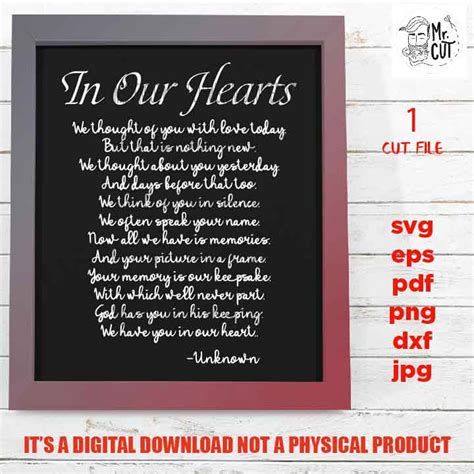 In Our Hearts Cut Files Memory Svg Dxf Eps Png Pdf Etsy