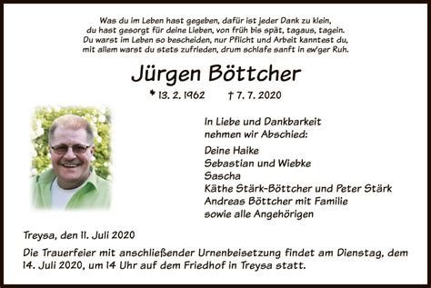 Traueranzeigen Von J Rgen B Ttcher Trauer Hna De