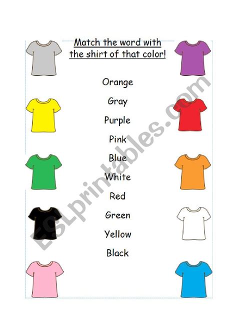 Match The Shirts With Their Colors Esl Worksheet By Vanhaveb