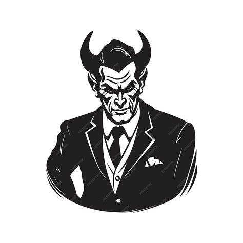 Premium Vector | Devil wearing suit vintage logo line art concept black ...