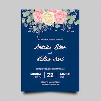 Modèle D'invitation De Mariage Avec Aquarelle Rose Bleu Marine ...