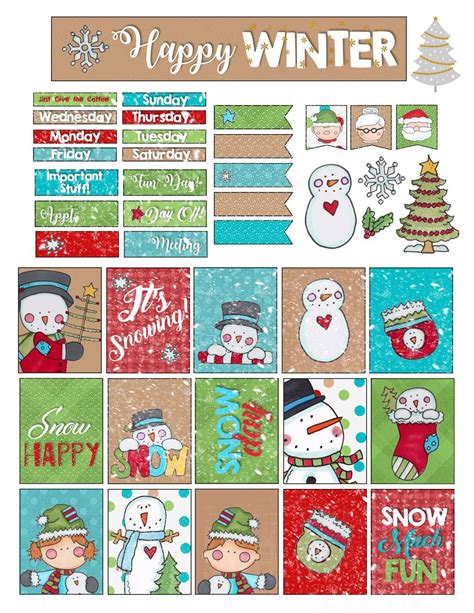 Free Planner Stickers Cute Winter Elements Printable Stickers