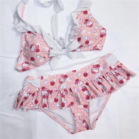 Hot Topic Women S Pink And White Swimsuit One Piece Depop