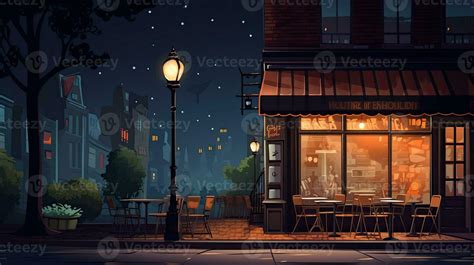 Illustration cafe on the street night made with 26945314 Stock Photo at ...