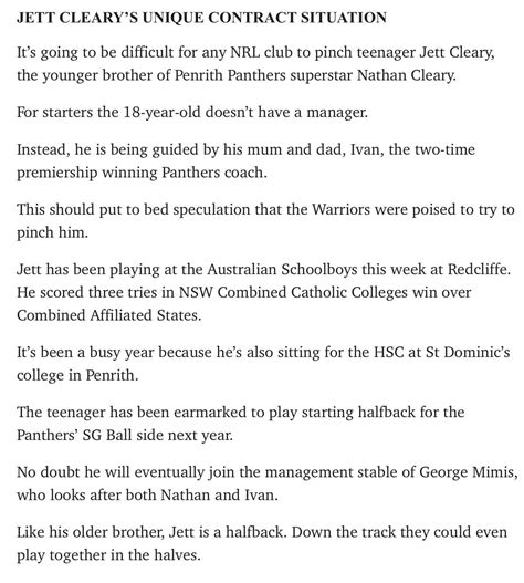 Jett Cleary article - Penrith Panthers NRL - Panther Pride