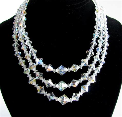 Items Similar To Vintage 3 Strand Crystal Ab Necklace True Vintage