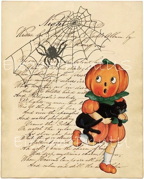 Vintage Halloween Clipart Wall Decor Pumpkin Clipart Pumpkin Etsy