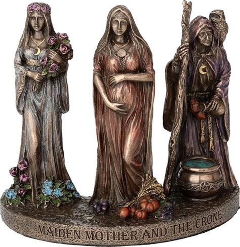 Triple Moon Goddess Maiden Mother And Crone Cold Cast Resin Bronze