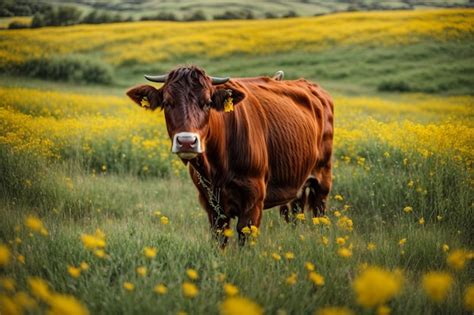 Foto De Una Vaca En El Campo Foto Premium