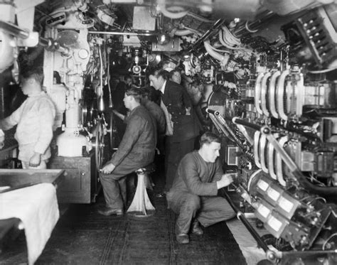 The Interior Of A British E Class Submarine An Officer Supervises