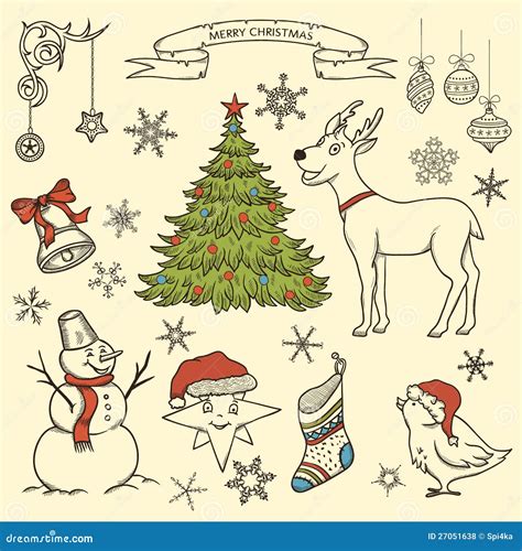 Set Of Christmas Doodle Elements Stock Vector Illustration Of Doodle