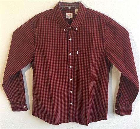 New Mens Large Levis Red Checkered Long Sleeve Button Up Shirt Ebay