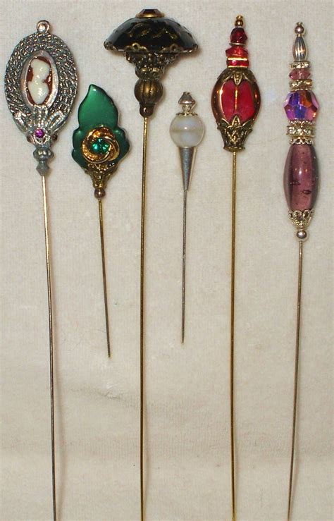 6 Antique Style Victorian Hat Pins With Vintage And Antique