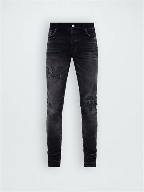 Crystal Embellished Logo Jean Faded Black Amiri