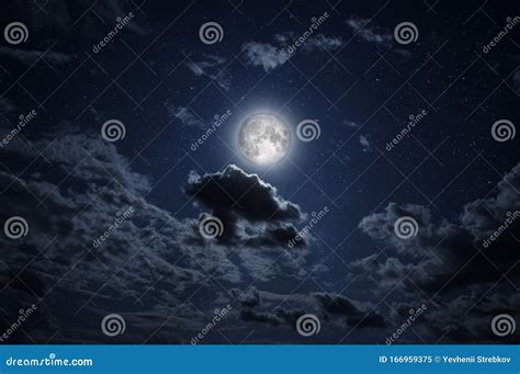 Full Moon in the Night Sky with Stars and Clouds. Stock Image - Image ...